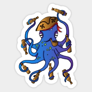 Nautical Drunken Pirate Octopus Sticker